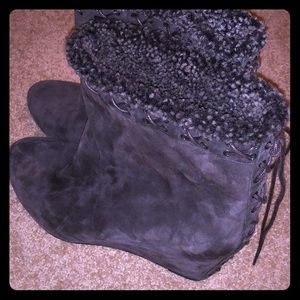 Dark Grey/brown suede wedge Louboutin booties